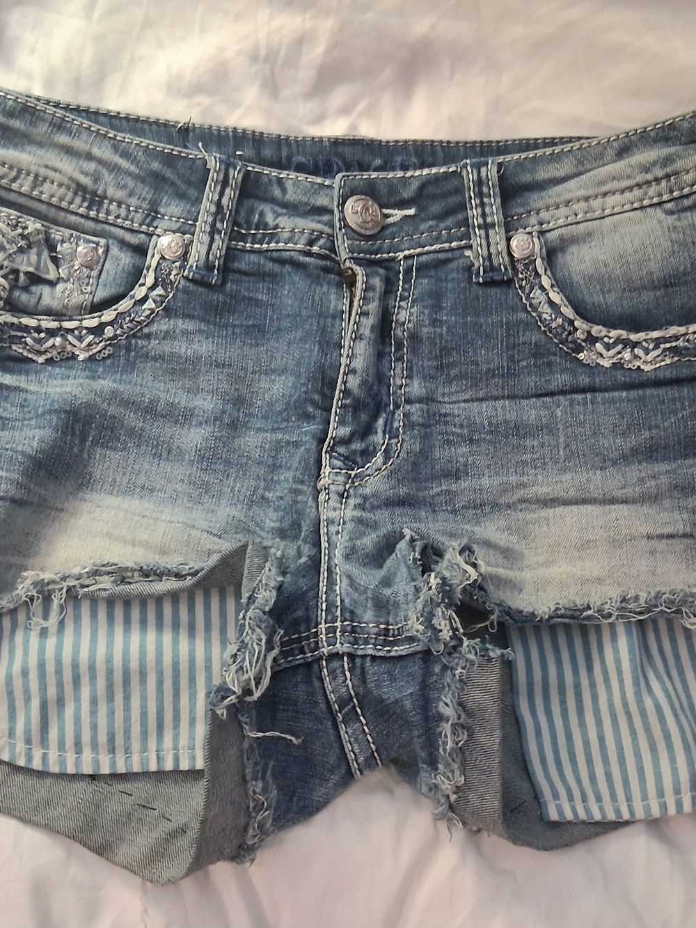 Grace in LA Easy Fit Distressed Denim Jean Shorts Waist 29